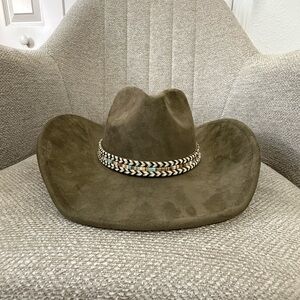 Forever 21 Green and Brown Cowboy Hat with Metallic Hatband